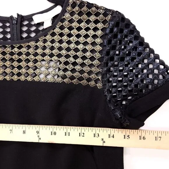 Banana Republic Metallic Lace Tee Dress Black Size Petite 4 Black Mini Sheath - Picture 9 of 12